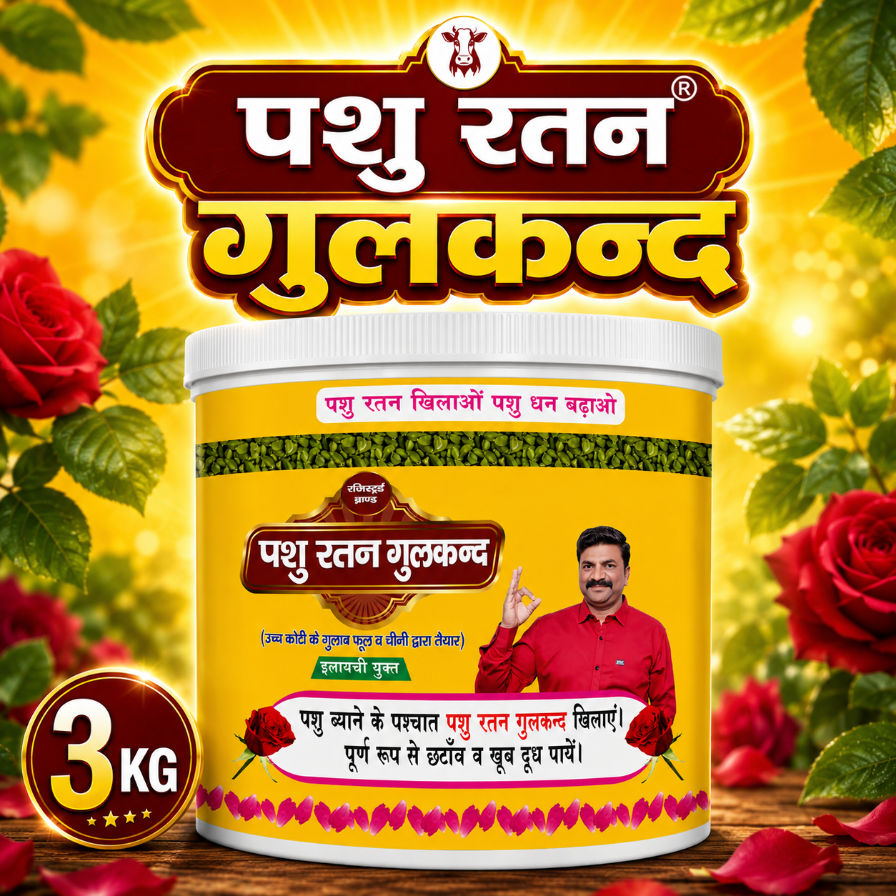 Home pashu ratan gulkand | milk increase & post delivery care for cows & buffaloes ( pack of 3 kg )
