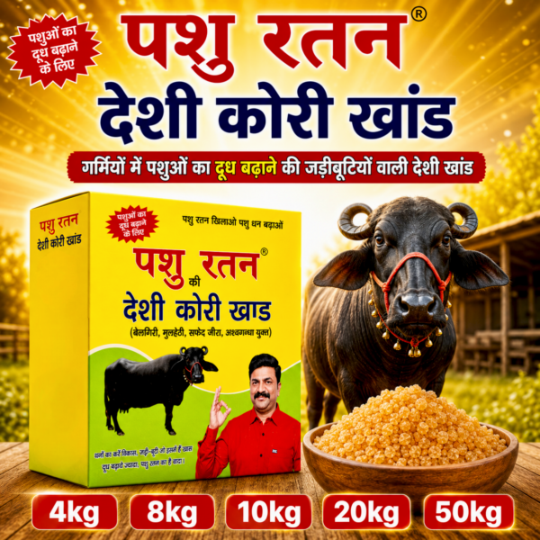 pashu ratan summer dairy power combo | 4kg desi kori khand + 1kg cool time powder for cows & buffaloes