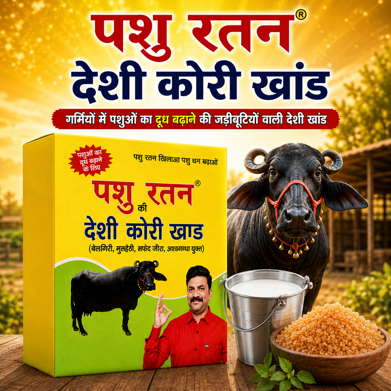 Home pashu ratan summer dairy power combo | 4kg desi kori khand + 1kg cool time powder for cows & buffaloes