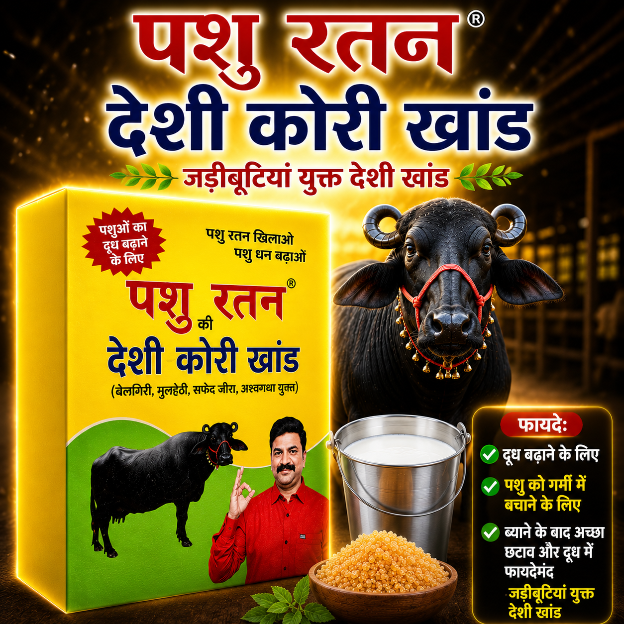 pashu ratan summer dairy power combo | 4kg desi kori khand + 1kg cool time powder for cows & buffaloes pashu ratan summer dairy power combo | 4kg desi kori khand + 1kg cool time powder for cows & buffaloes